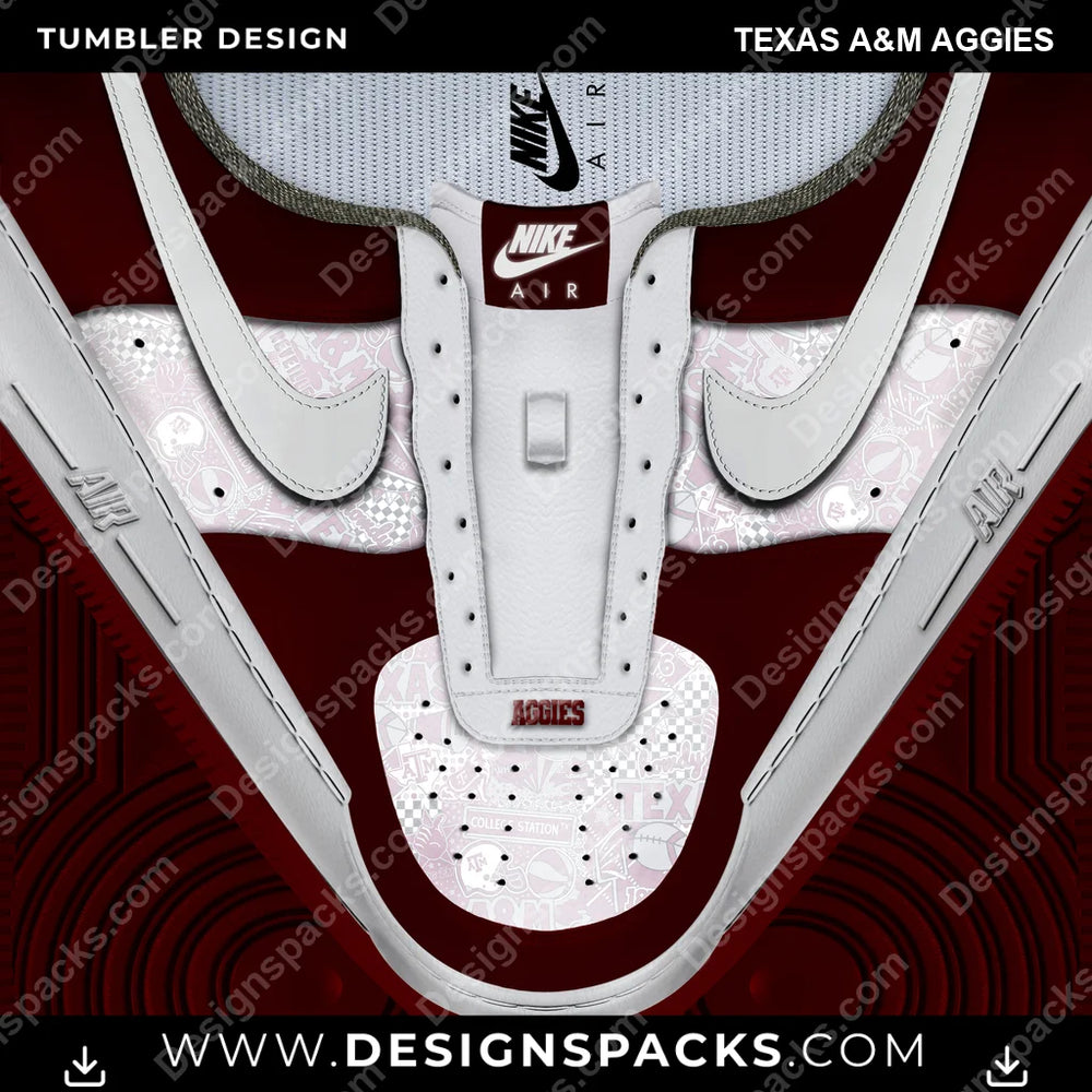 College Sport Nike AF1 No Laces Texas A&M Aggies NCAA College Sport Tumbler Digital Wrap Design Download