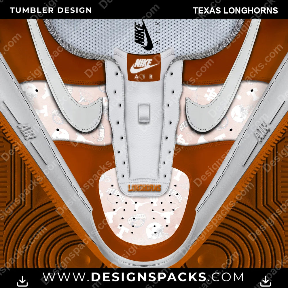 College Sport Nike AF1 No Laces Texas Longhorns NCAA College Sport Tumbler Digital Wrap Design Download