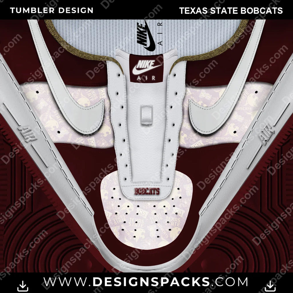 College Sport Nike AF1 No Laces Texas State Bobcats NCAA College Sport Tumbler Digital Wrap Design Download