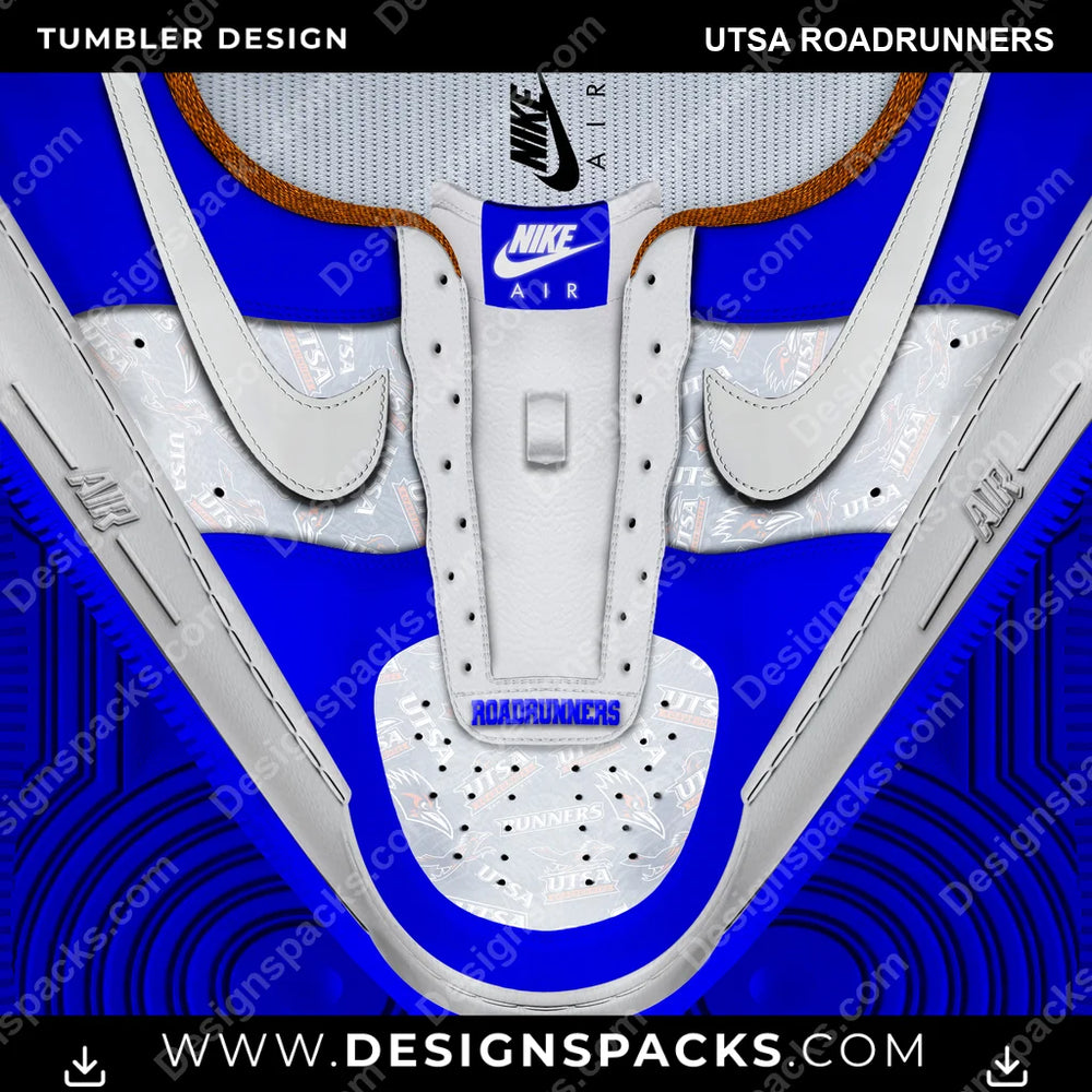 College Sport Nike AF1 No Laces UTSA Roadrunners NCAA College Sport Tumbler Digital Wrap Design Download