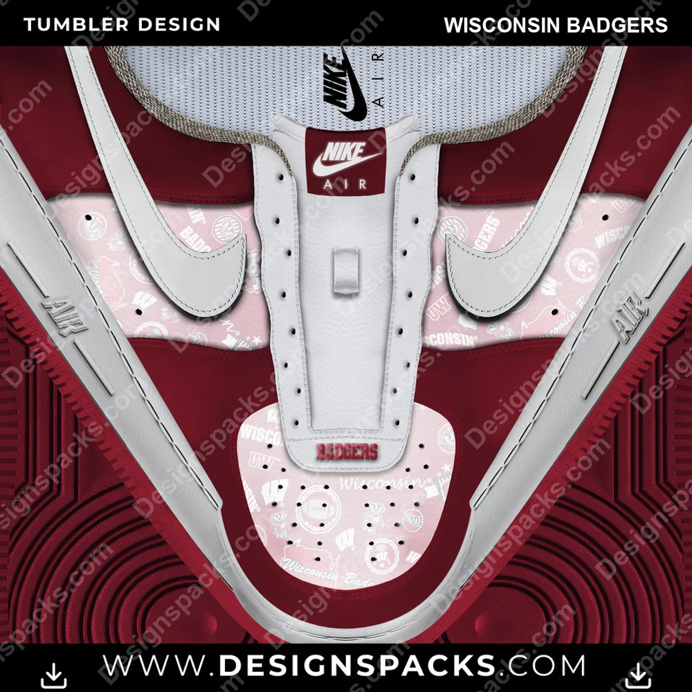 College Sport Nike AF1 No Laces Wisconsin Badgers NCAA College Sport Tumbler Digital Wrap Design Download