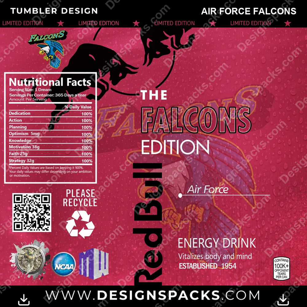 College Sport Red Bull Air Force Falcons NCAA College Sport Tumbler Digital Wrap Design Download
