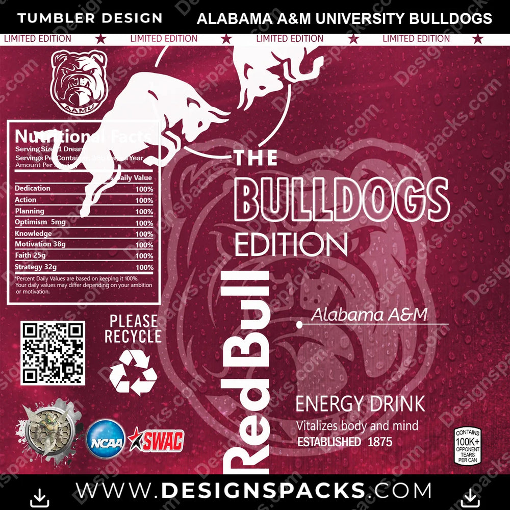 College Sport Red Bull Alabama A&M University Bulldogs NCAA College Sport Tumbler Digital Wrap Design Download