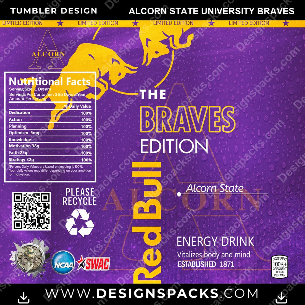 College Sport Red Bull Alcorn State University Braves NCAA College Sport Tumbler Digital Wrap Design Download