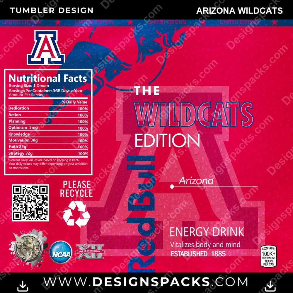 College Sport Red Bull Arizona Wildcats NCAA College Sport Tumbler Digital Wrap Design Download