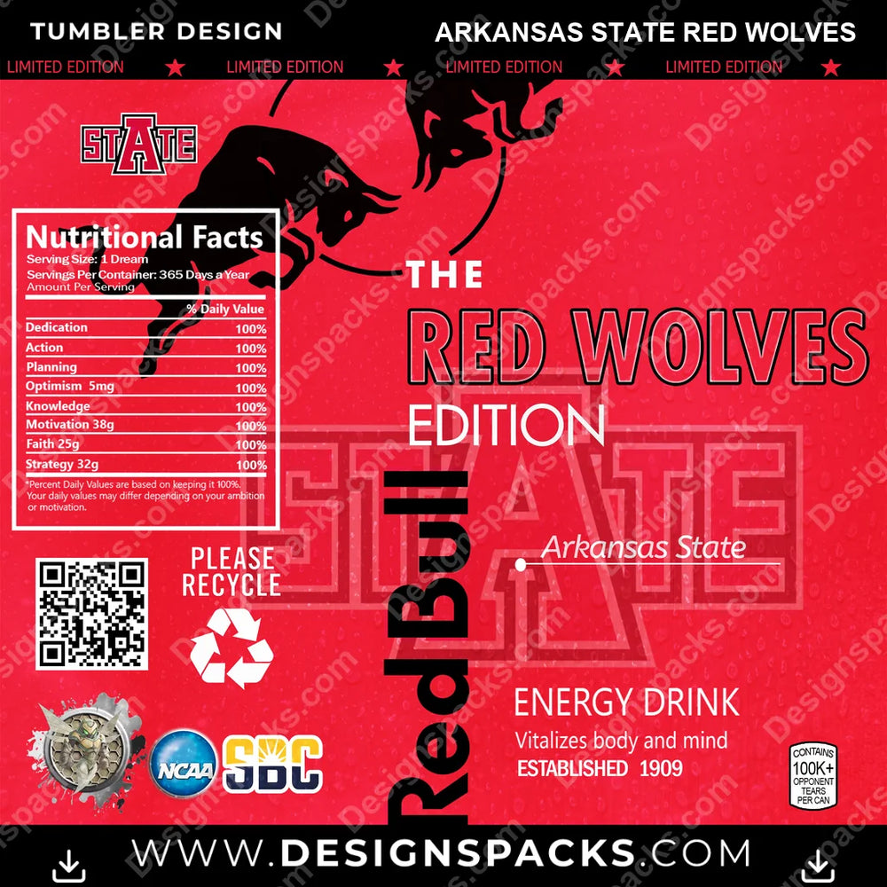 College Sport Red Bull Arkansas State Red Wolves NCAA College Sport Tumbler Digital Wrap Design Download
