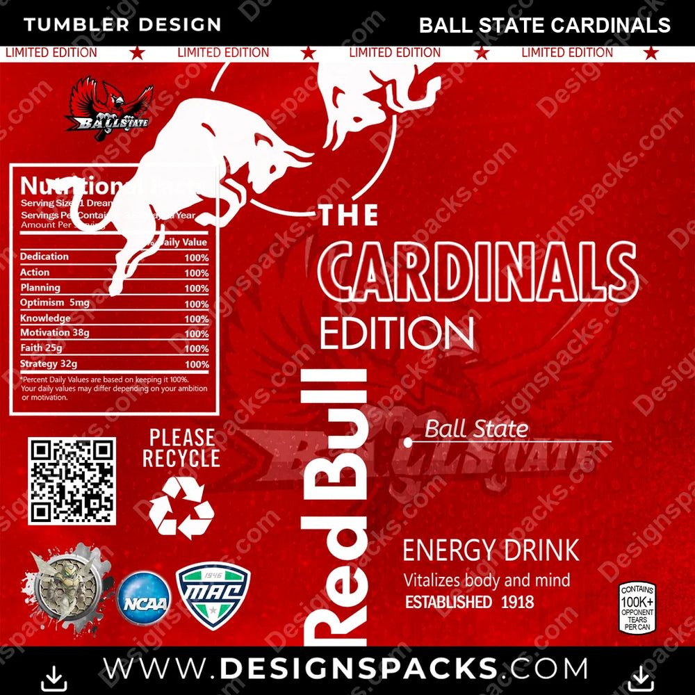 College Sport Red Bull Ball State Cardinals NCAA College Sport Tumbler Digital Wrap Design Download