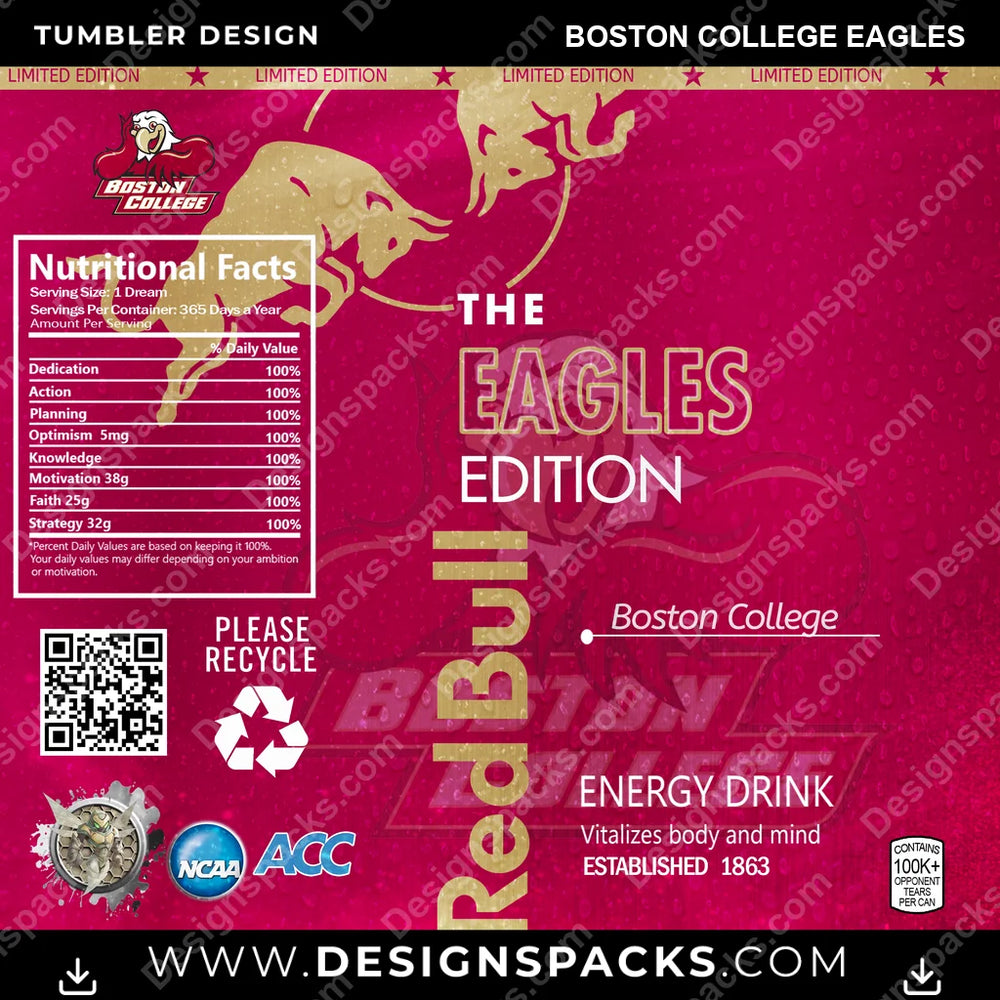 College Sport Red Bull Boston College Eagles NCAA College Sport Tumbler Digital Wrap Design Download