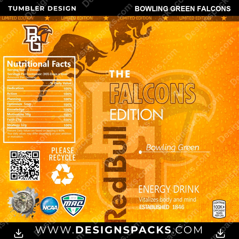 College Sport Red Bull Bowling Green Falcons NCAA College Sport Tumbler Digital Wrap Design Download
