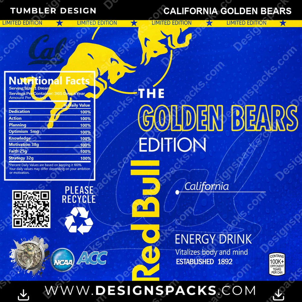 College Sport Red Bull California Golden Bears NCAA College Sport Tumbler Digital Wrap Design Download