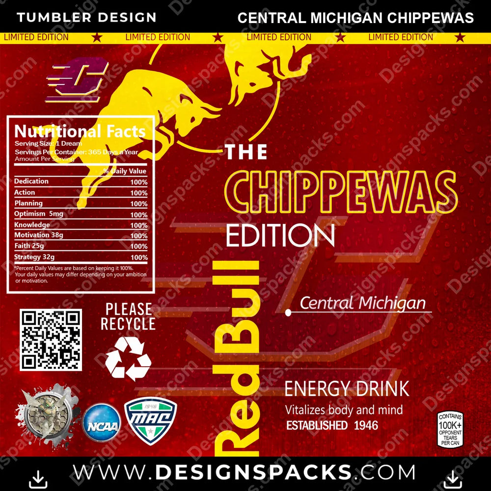 College Sport Red Bull Central Michigan Chippewas NCAA College Sport Tumbler Digital Wrap Design Download