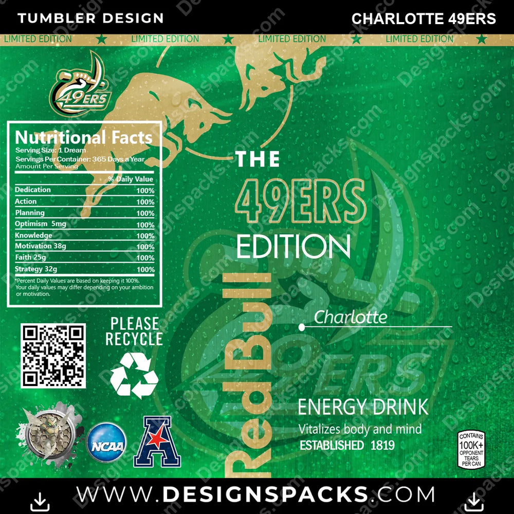 College Sport Red Bull Charlotte 49ers NCAA College Sport Tumbler Digital Wrap Design Download