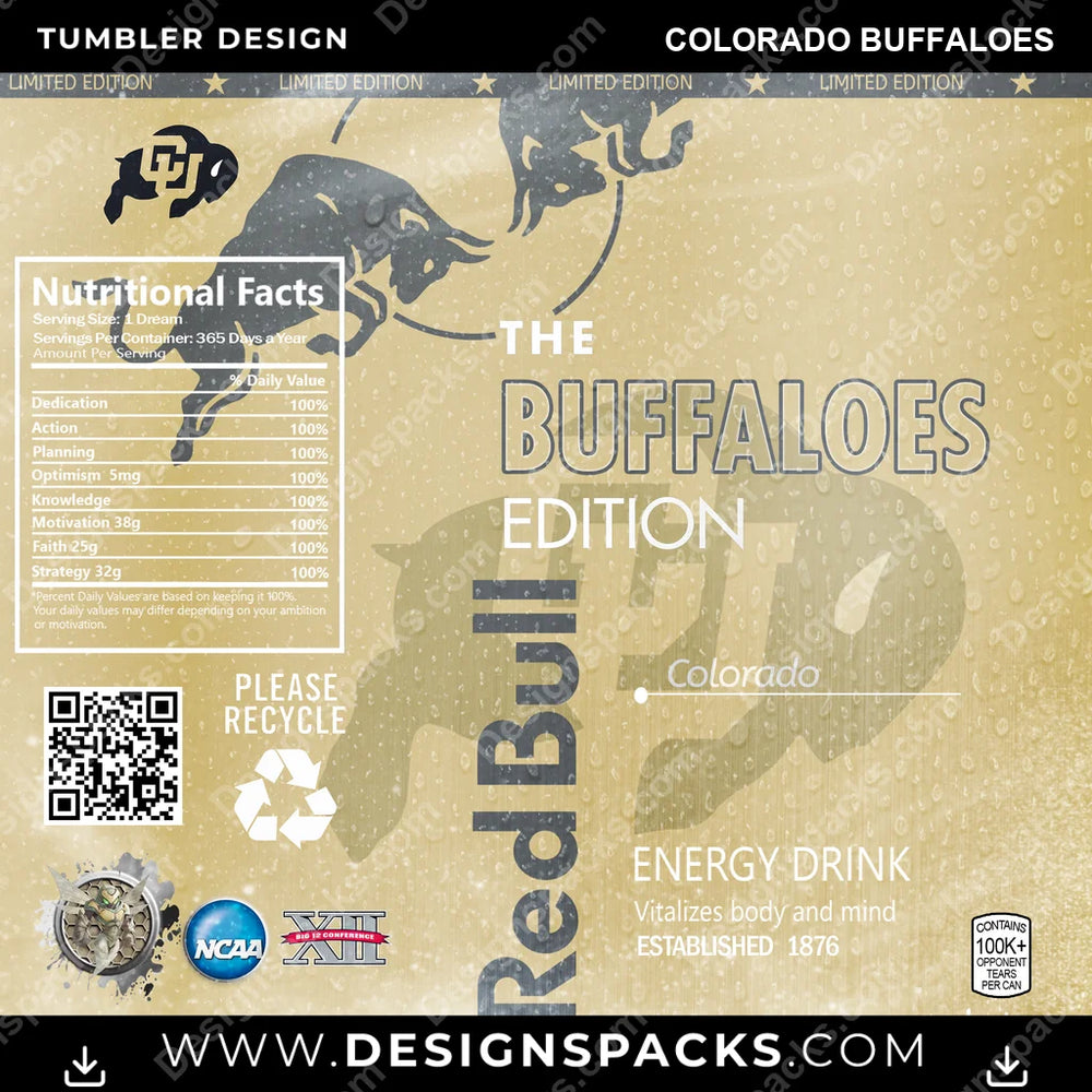 College Sport Red Bull Colorado Buffaloes NCAA College Sport Tumbler Digital Wrap Design Download