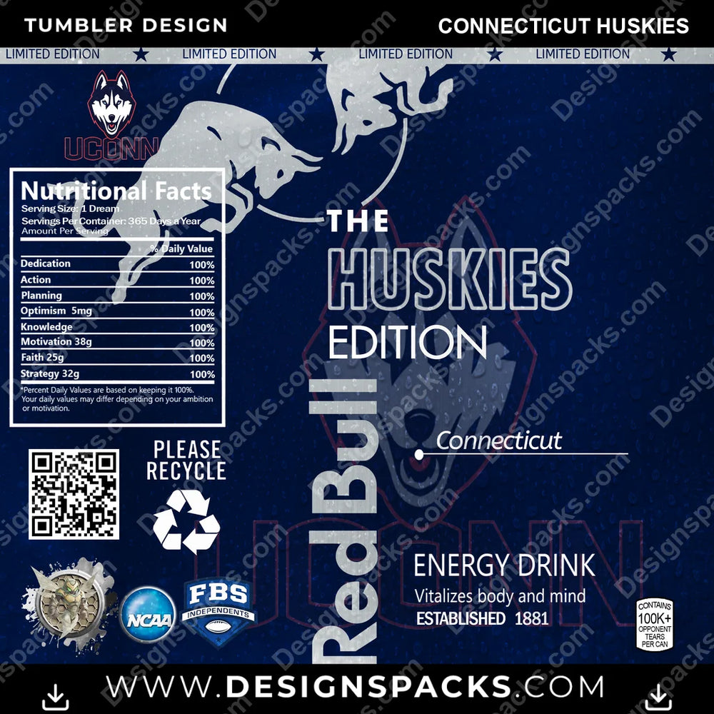 College Sport Red Bull Connecticut Huskies NCAA College Sport Tumbler Digital Wrap Design Download