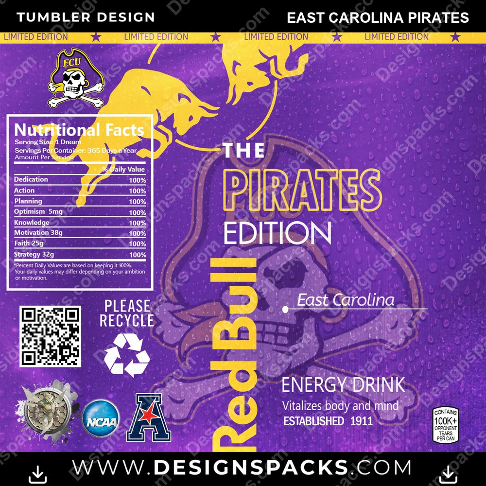 College Sport Red Bull East Carolina Pirates NCAA College Sport Tumbler Digital Wrap Design Download