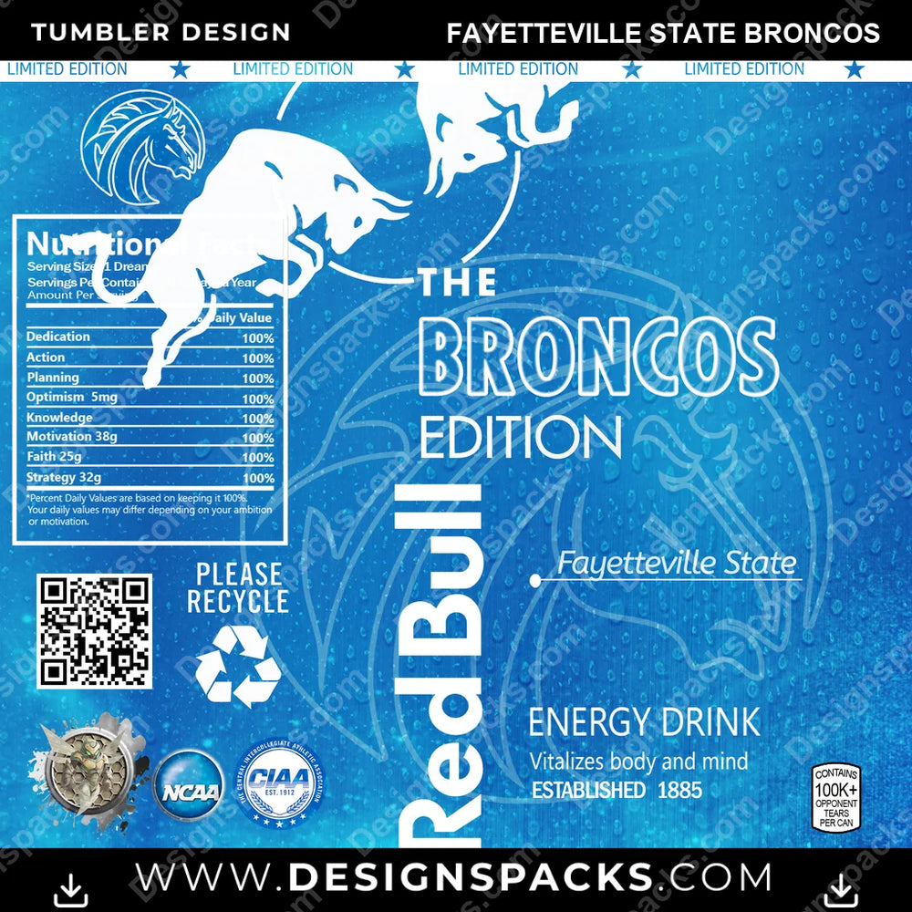 College Sport Red Bull Fayetteville State Broncos NCAA College Sport Tumbler Digital Wrap Design Download