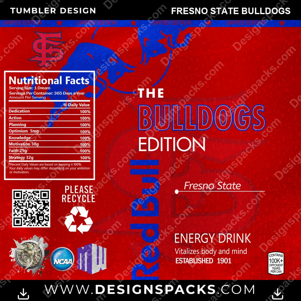 College Sport Red Bull Fresno State Bulldogs NCAA College Sport Tumbler Digital Wrap Design Download