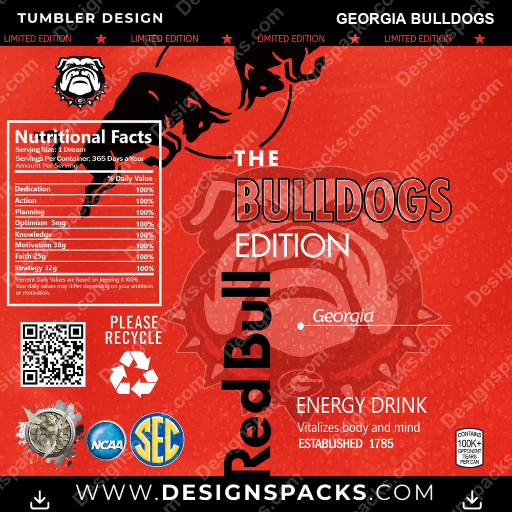 College Sport Red Bull Georgia Bulldogs NCAA College Sport Tumbler Digital Wrap Design Download