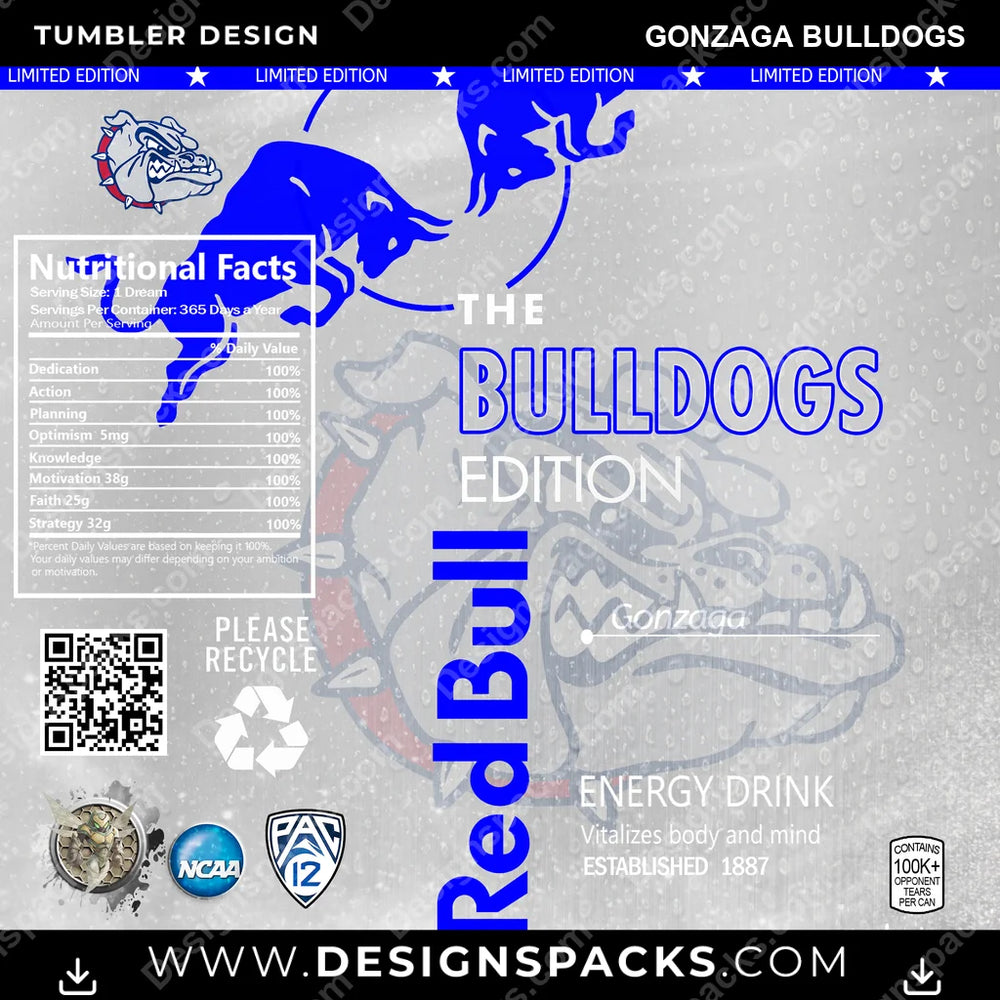 College Sport Red Bull Gonzaga Bulldogs NCAA College Sport Tumbler Digital Wrap Design Download