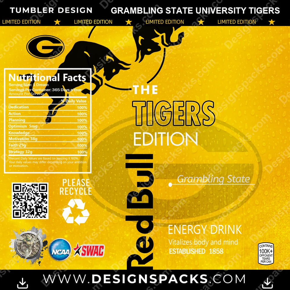 College Sport Red Bull Grambling State University Tigers NCAA College Sport Tumbler Digital Wrap Design Download