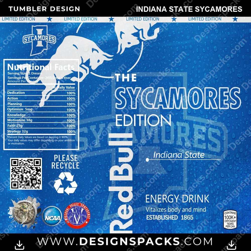 College Sport Red Bull Indiana State Sycamores NCAA College Sport Tumbler Digital Wrap Design Download
