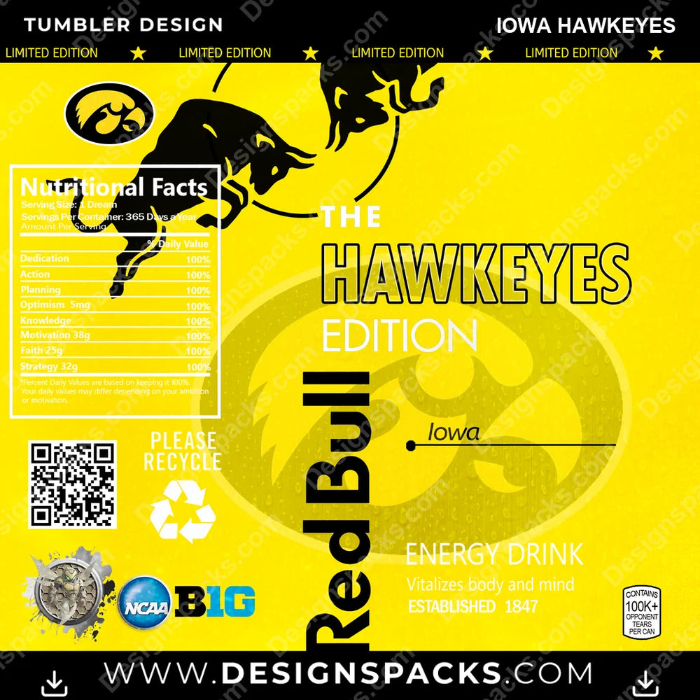 College Sport Red Bull Iowa Hawkeyes NCAA College Sport Tumbler Digital Wrap Design Download