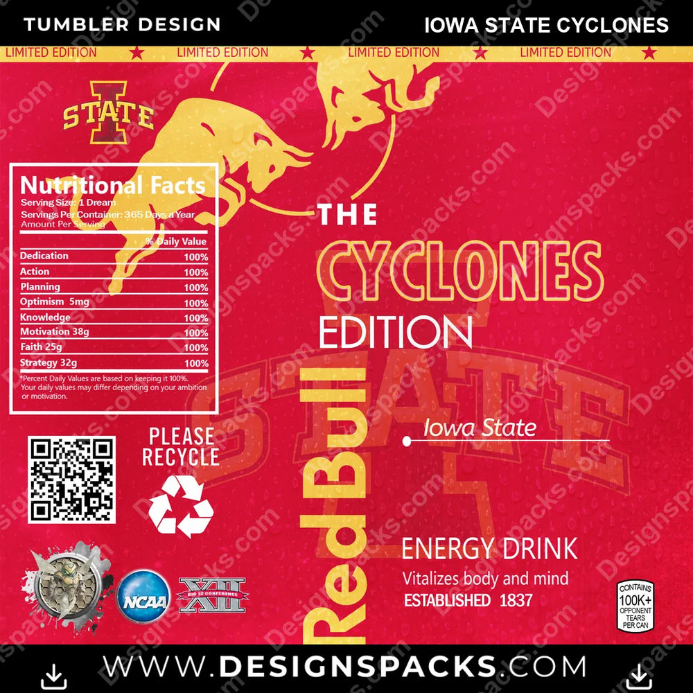 College Sport Red Bull Iowa State Cyclones NCAA College Sport Tumbler Digital Wrap Design Download