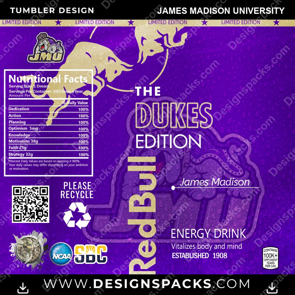 College Sport Red Bull James Madison University NCAA College Sport Tumbler Digital Wrap Design Download