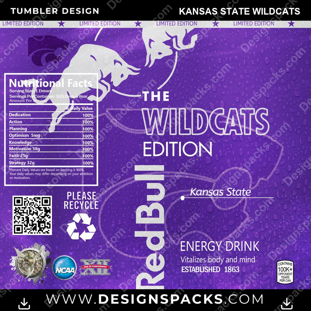 College Sport Red Bull Kansas State Wildcats NCAA College Sport Tumbler Digital Wrap Design Download