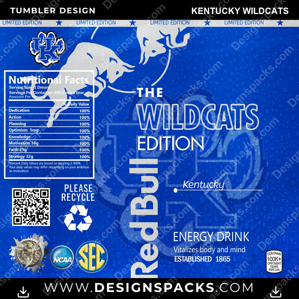 College Sport Red Bull Kentucky Wildcats NCAA College Sport Tumbler Digital Wrap Design Download