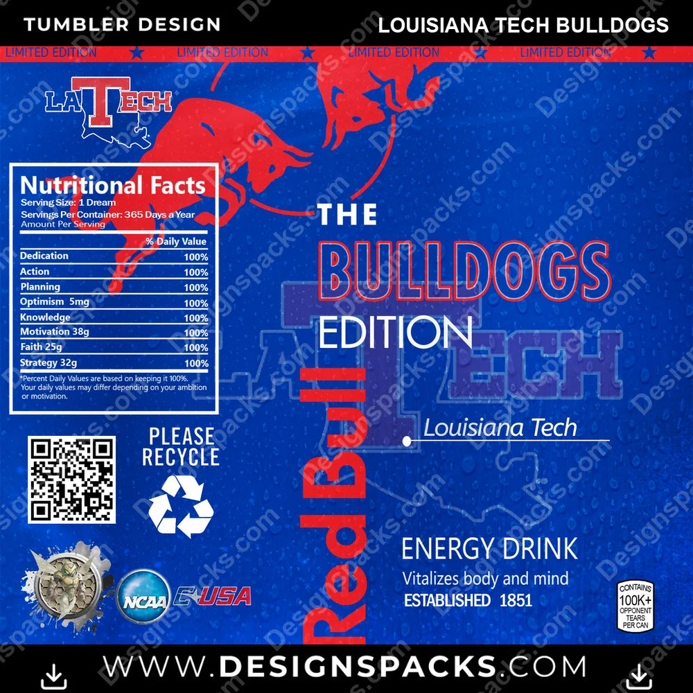 College Sport Red Bull Louisiana Tech Bulldogs NCAA College Sport Tumbler Digital Wrap Design Download