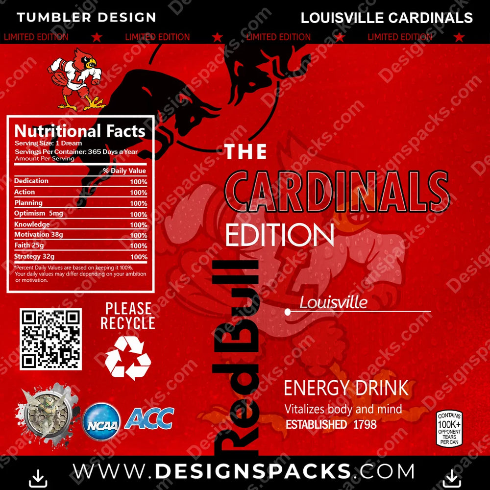 College Sport Red Bull Louisville Cardinals NCAA College Sport Tumbler Digital Wrap Design Download