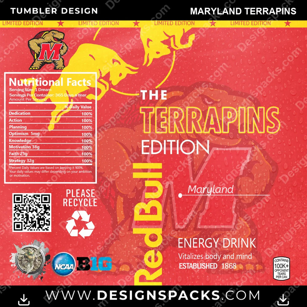 College Sport Red Bull Maryland Terrapins NCAA College Sport Tumbler Digital Wrap Design Download