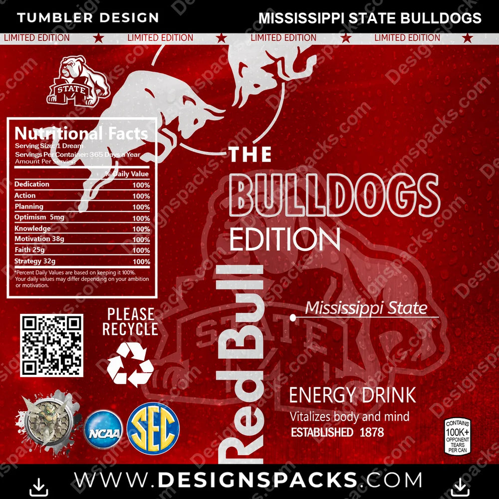 College Sport Red Bull Mississippi State Bulldogs NCAA College Sport Tumbler Digital Wrap Design Download