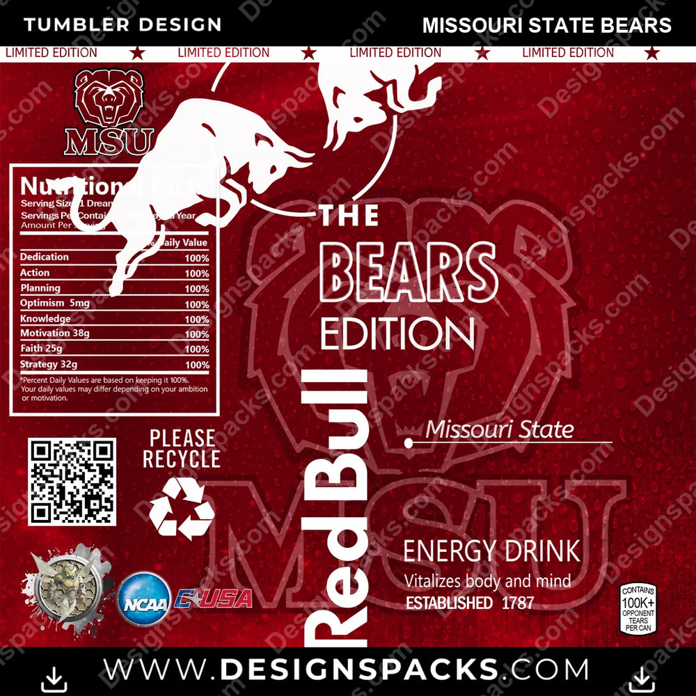 College Sport Red Bull Missouri State Bears NCAA College Sport Tumbler Digital Wrap Design Download