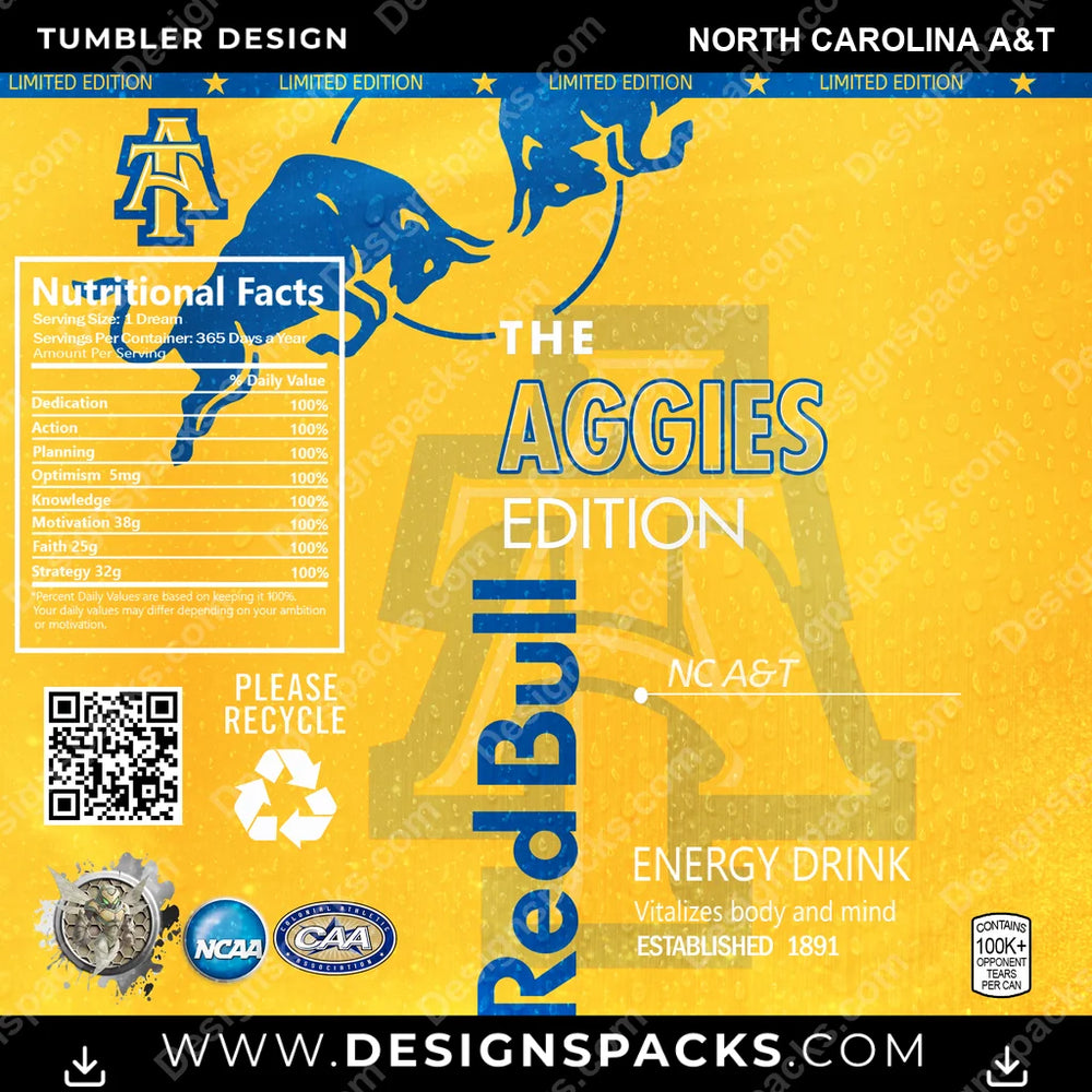 College Sport Red Bull North Carolina A&T NCAA College Sport Tumbler Digital Wrap Design Download