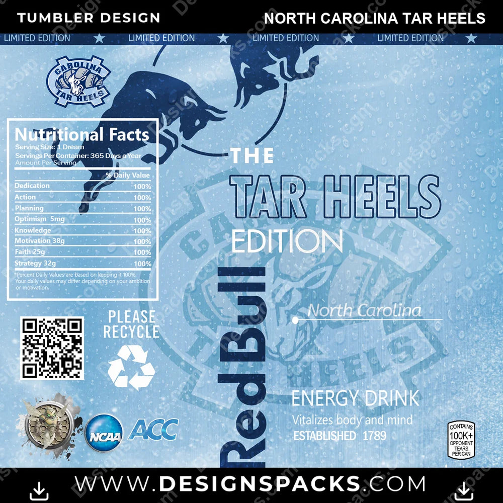 College Sport Red Bull North Carolina Tar Heels NCAA College Sport Tumbler Digital Wrap Design Download