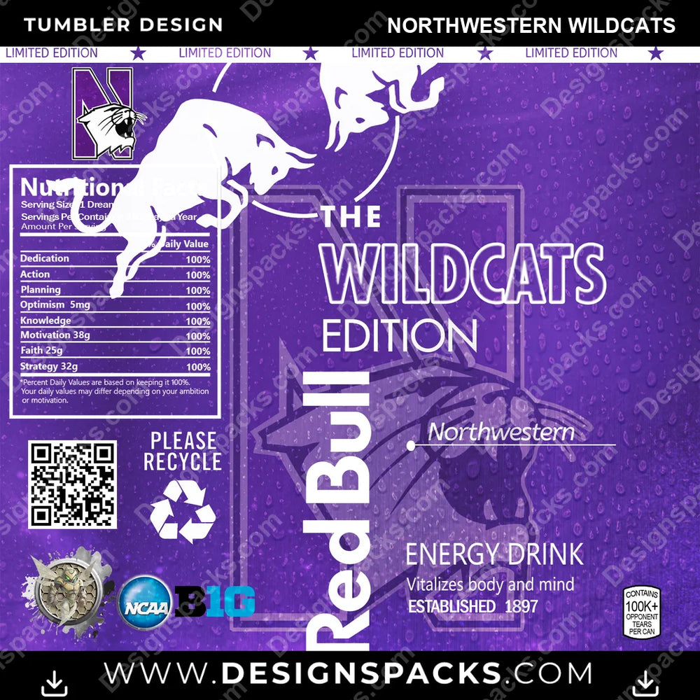 College Sport Red Bull Northwestern Wildcats NCAA College Sport Tumbler Digital Wrap Design Download