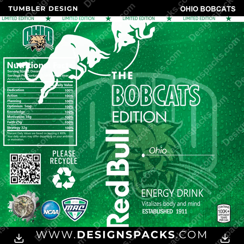 College Sport Red Bull Ohio Bobcats NCAA College Sport Tumbler Digital Wrap Design Download