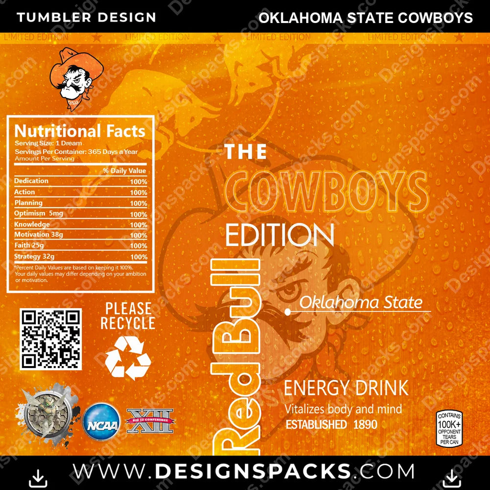 College Sport Red Bull Oklahoma State Cowboys NCAA College Sport Tumbler Digital Wrap Design Download