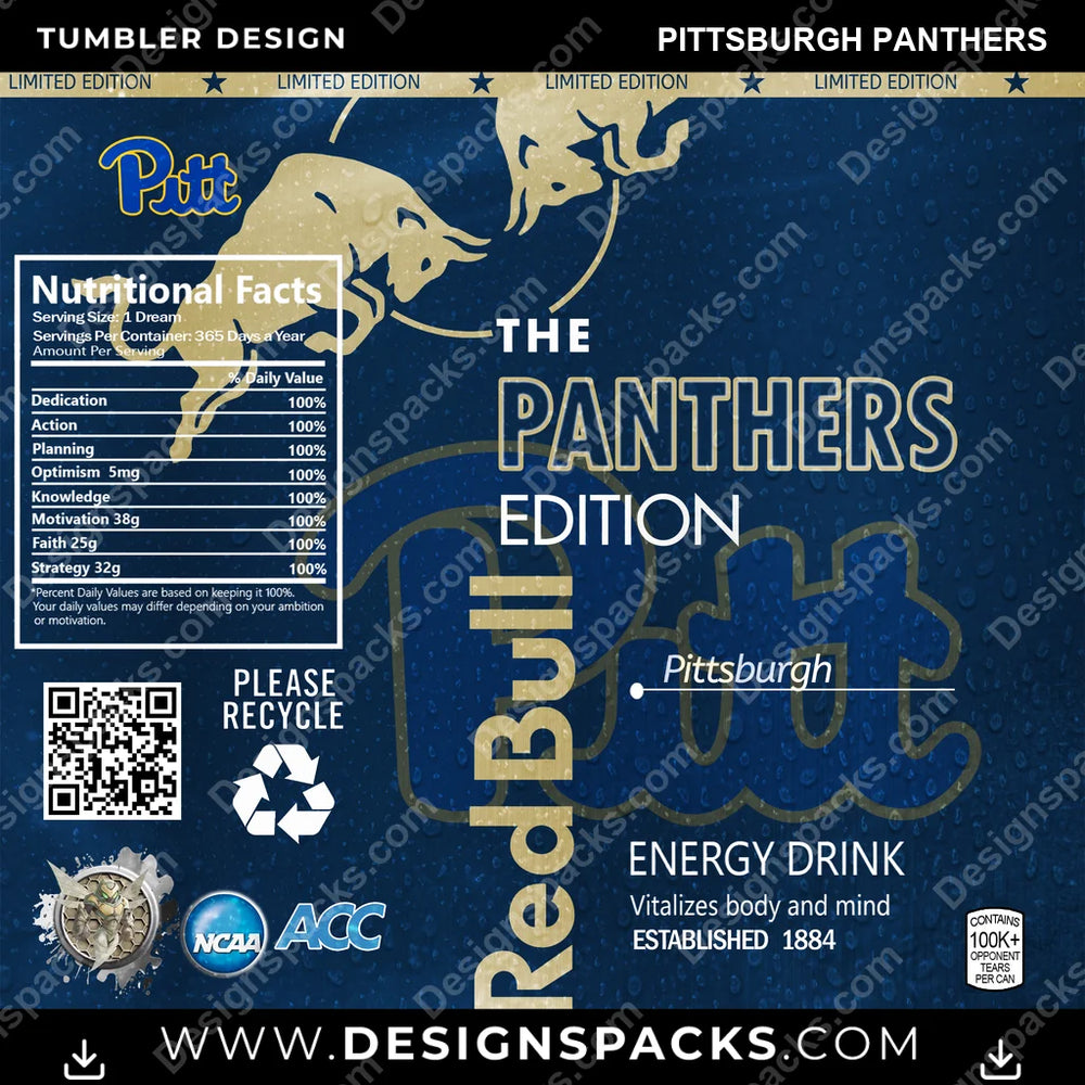 College Sport Red Bull Pittsburgh Panthers NCAA College Sport Tumbler Digital Wrap Design Download