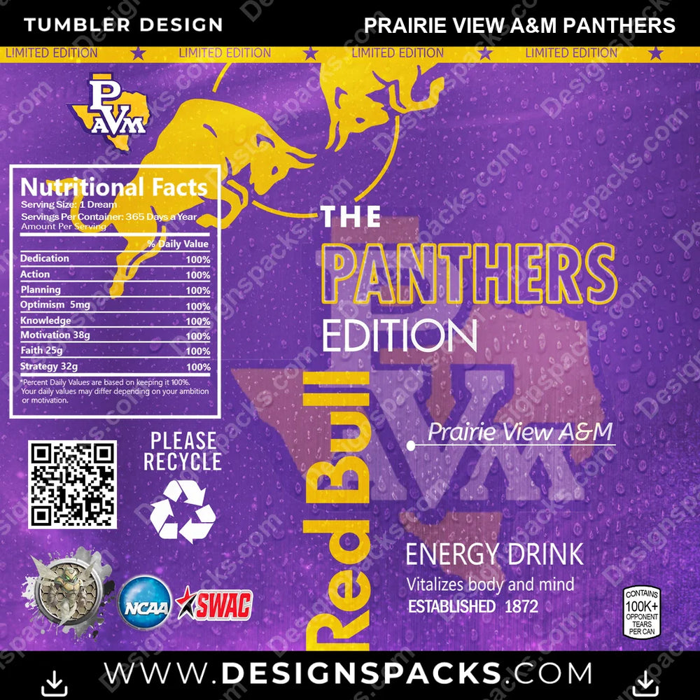 College Sport Red Bull Prairie View A&M Panthers NCAA College Sport Tumbler Digital Wrap Design Download