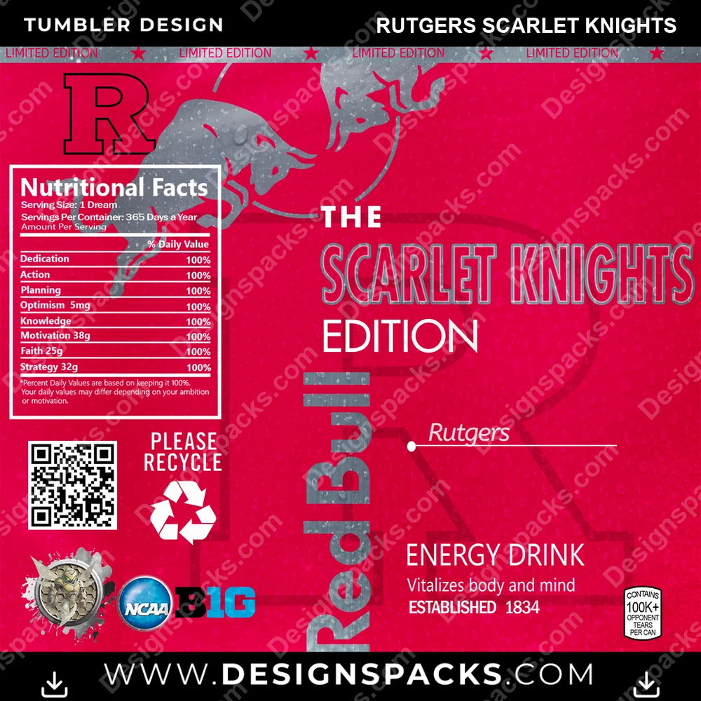 College Sport Red Bull Rutgers Scarlet Knights NCAA College Sport Tumbler Digital Wrap Design Download
