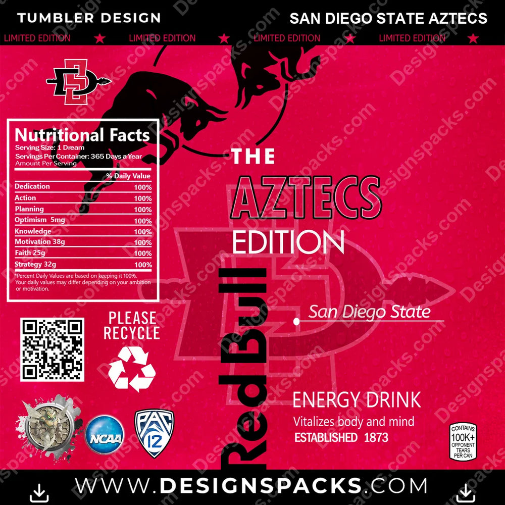 College Sport Red Bull San Diego State Aztecs NCAA College Sport Tumbler Digital Wrap Design Download