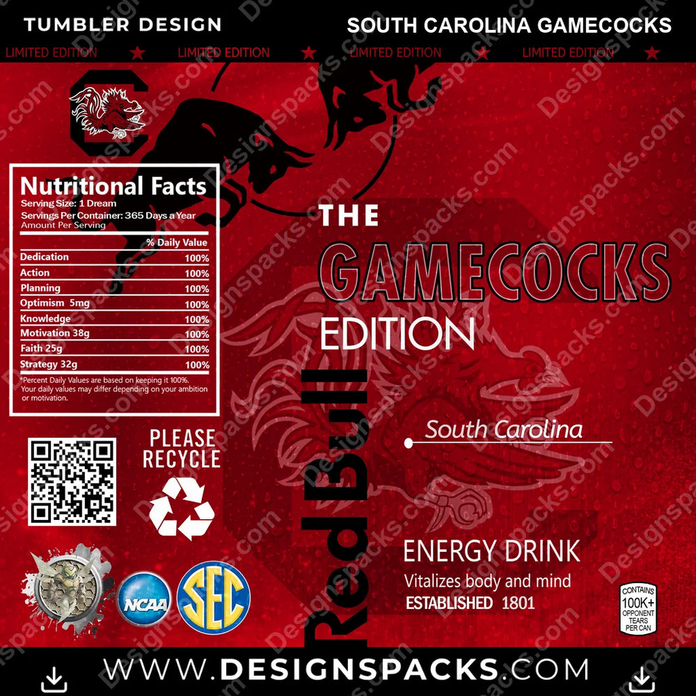 College Sport Red Bull South Carolina Gamecocks NCAA College Sport Tumbler Digital Wrap Design Download
