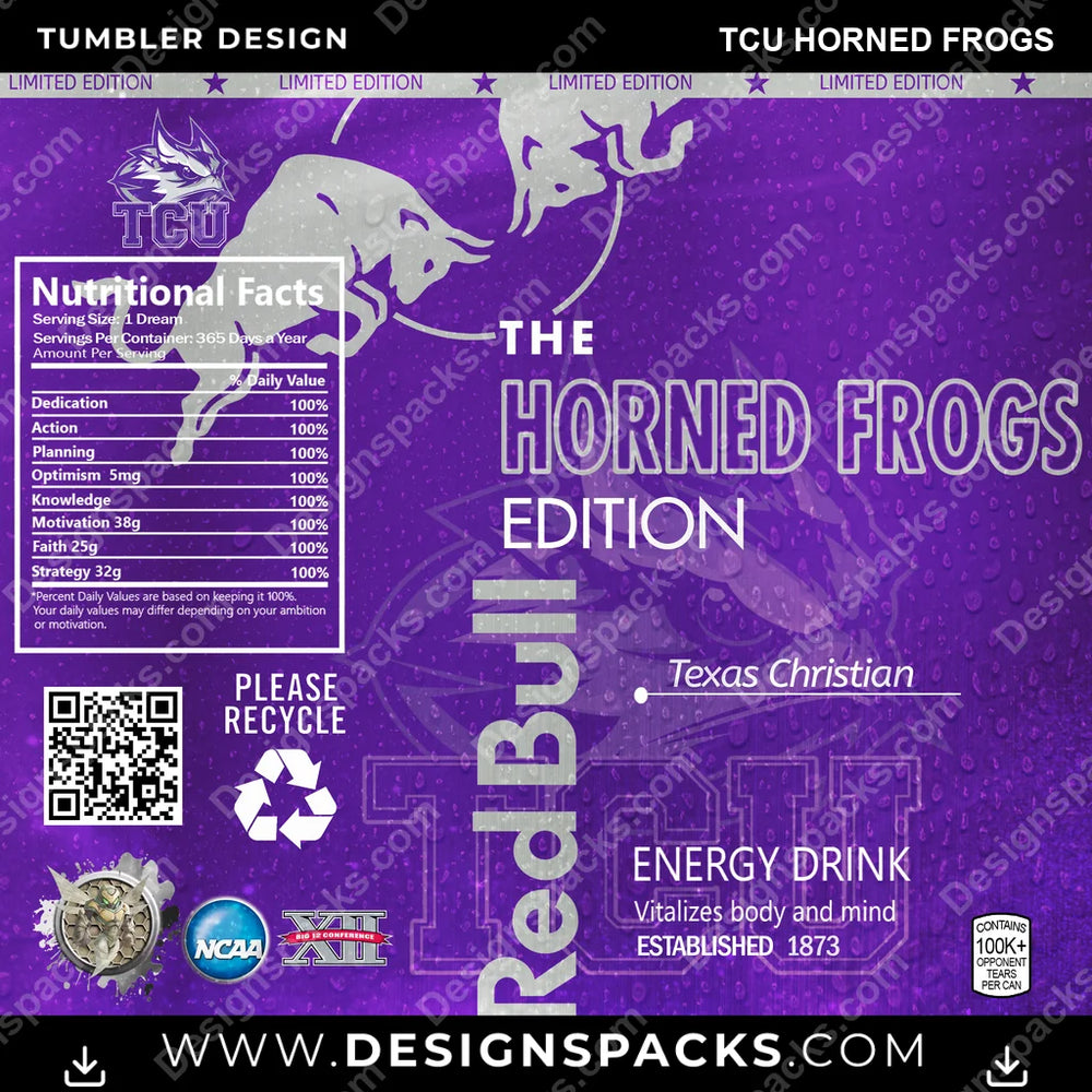 College Sport Red Bull TCU Horned Frogs NCAA College Sport Tumbler Digital Wrap Design Download