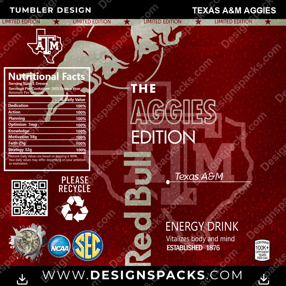 College Sport Red Bull Texas A&M Aggies NCAA College Sport Tumbler Digital Wrap Design Download