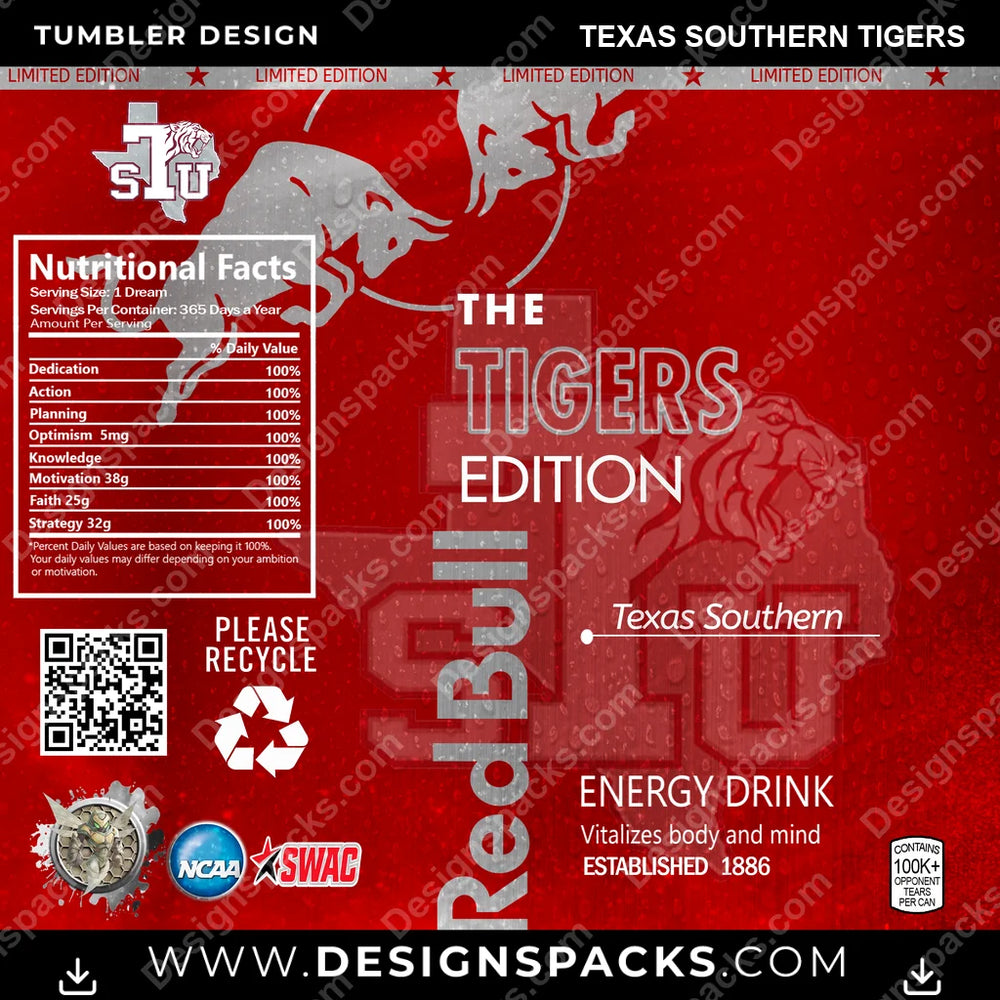 College Sport Red Bull Texas Southern Tigers NCAA College Sport Tumbler Digital Wrap Design Download