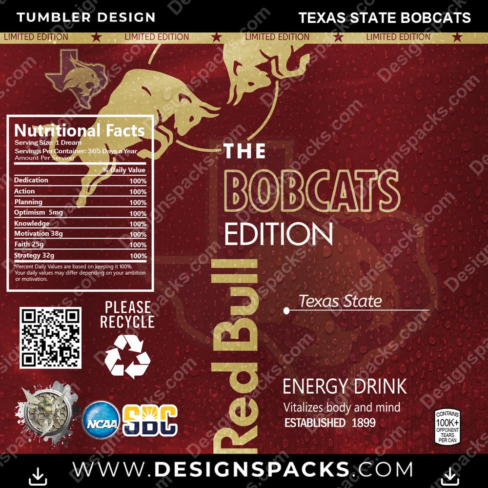College Sport Red Bull Texas State Bobcats NCAA College Sport Tumbler Digital Wrap Design Download