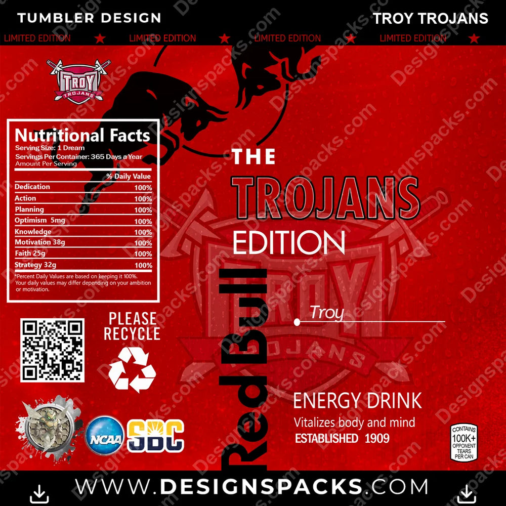 College Sport Red Bull Troy Trojans NCAA College Sport Tumbler Digital Wrap Design Download